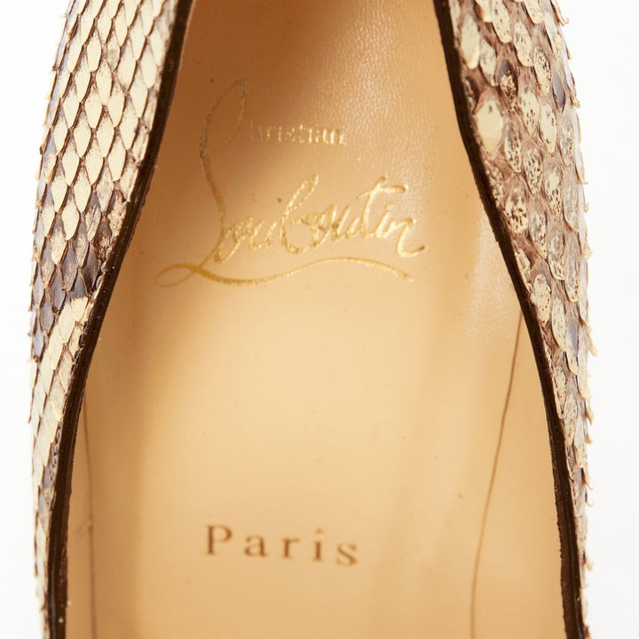 CHRISTIAN LOUBOUTIN brown natural scaled leather point toe stiletto pump EU37
