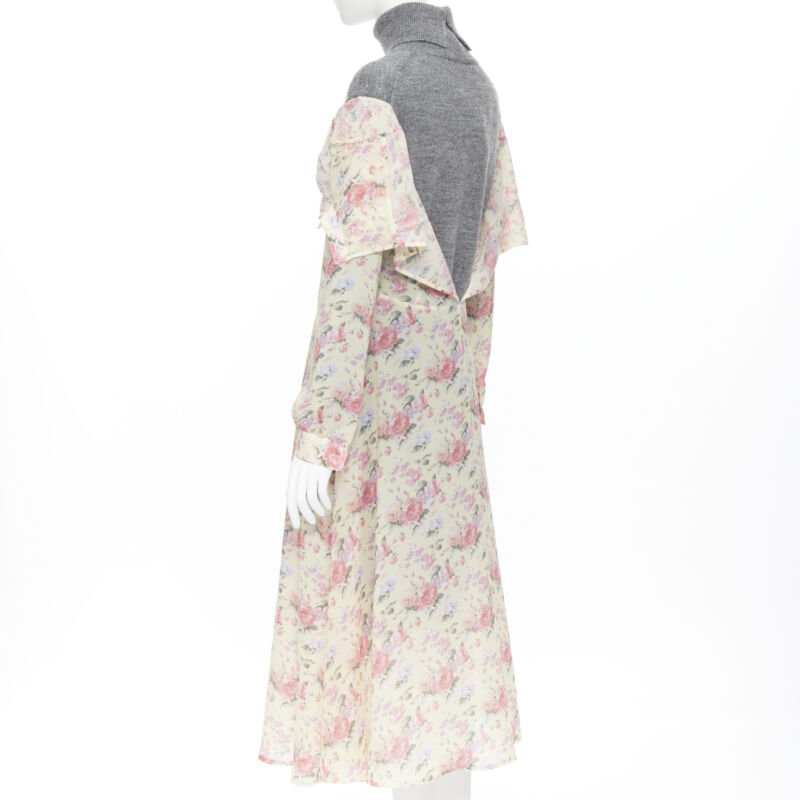 JUNYA WATANABE CDG AW18 Runway grey wool turtleneck yellow floral dress XS