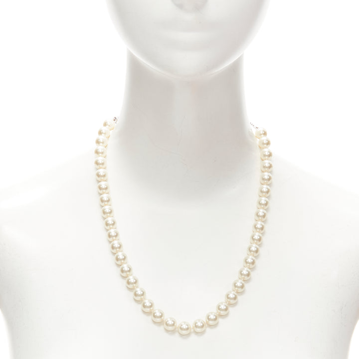 FURLA white faux pearl silver tone chain classy short necklace ring set