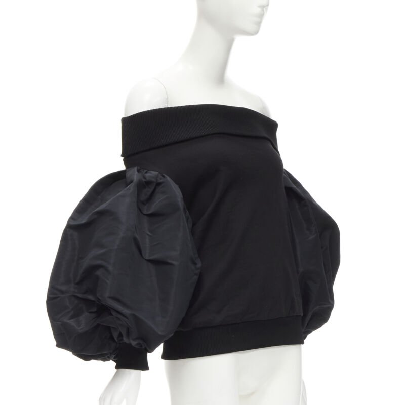 ALEXANDER MCQUEEN cotton black ultra puff sleeve off shoulder sweater IT38 XS