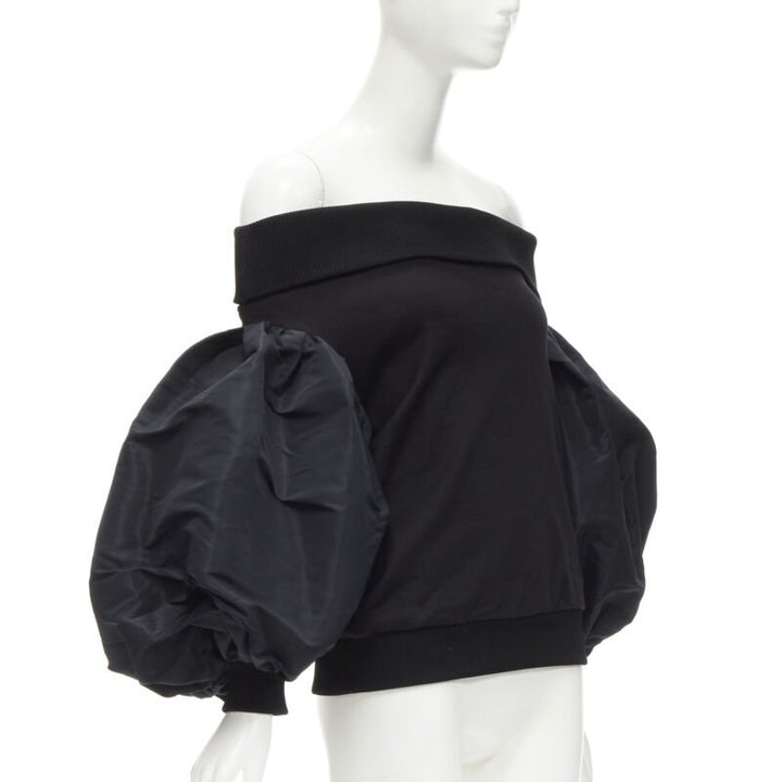 ALEXANDER MCQUEEN cotton black ultra puff sleeve off shoulder sweater IT38 XS