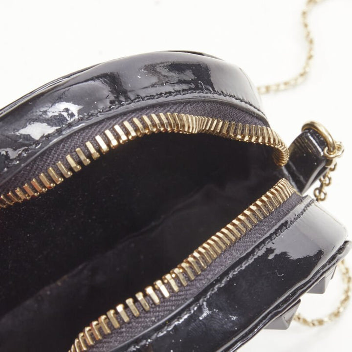 VALENTIN Rockstud black patent leather studded gold chain circle crossbody bag