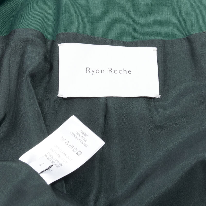 RYAN ROCHE 100% wool green peal lapel single button blazer jacket US2 XS