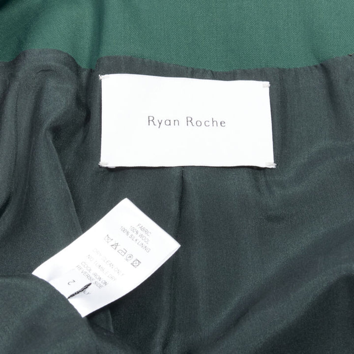 RYAN ROCHE 100% wool green peal lapel single button blazer jacket US2 XS