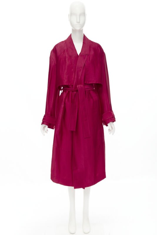 HAIDER ACKERMANN Fuschia pink linen rayon flap layered robe coat FR34 XS