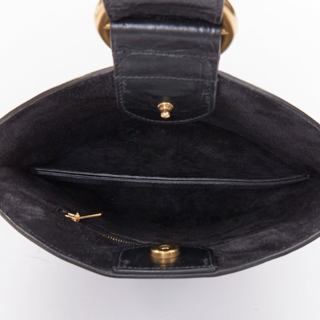 OLD CELINE Phoebe Philo 2015 Runway Curved black embossed leather clutch bag