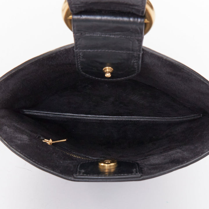 OLD CELINE Phoebe Philo 2015 Runway Curved black embossed leather clutch bag