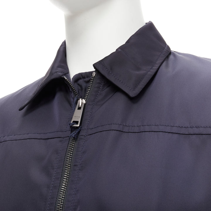 PRADA 2019 navy blue nylon zip front dual pocket minimal jacket IT46 S