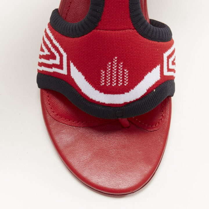PRADA red black white stretch sock knit thong flat sandals EU35.5