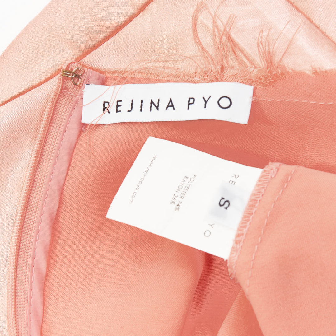 REGINA PYO pink silky satin front knot crew neck frayed edge collar top S