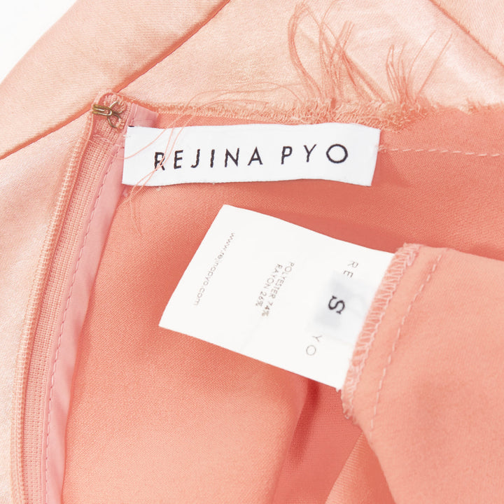 REGINA PYO pink silky satin front knot crew neck frayed edge collar top S