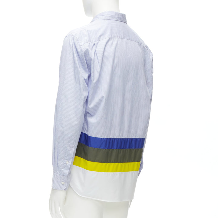 COMME DES GARCONS HOMME 2017 nylon patchwork hem blue pinstriped cotton shirt M