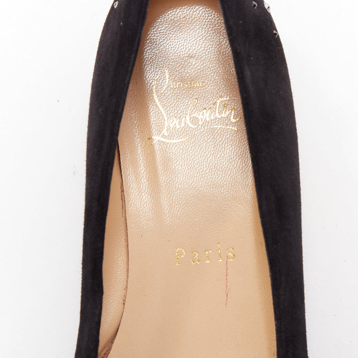CHRISTIAN LOUBOUTIN Veau Velours black suede beaded embellished flats EU35.5