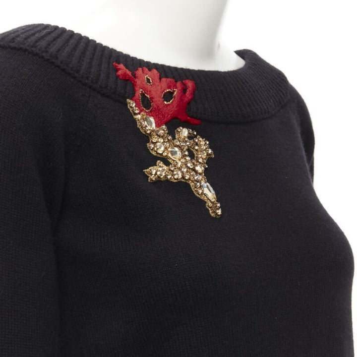 ALEXANDER MCQUEEN 2021 cashmere black coral crystal embroidery sweater S