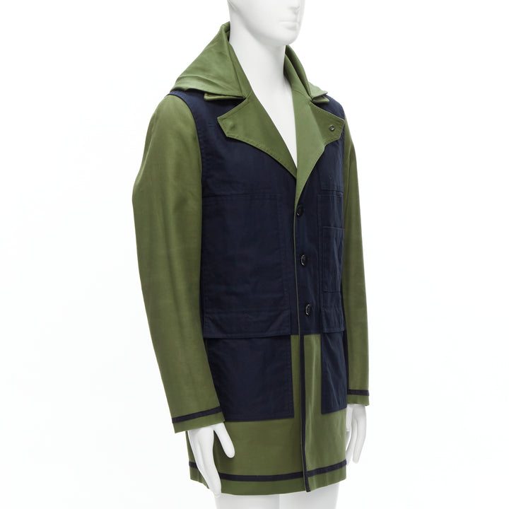 VALENTINO Reversible green navy cotton poplin oversized collar mid coat EU48 M