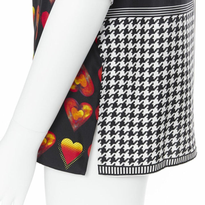 VERSACE Jim Dine red Heart black chevron print baseball silk shirt EU39 M