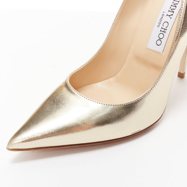 JIMMY CHOO Anouk gold metallic leather classic pointy toe stiletto pumps EU39