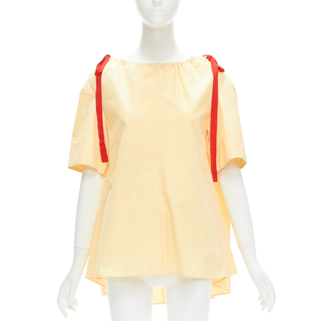 MARNI yellow 100% cotton red drawstring collar trapeze flared top IT36 XXS