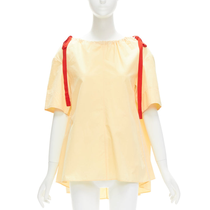 MARNI yellow 100% cotton red drawstring collar trapeze flared top IT36 XXS