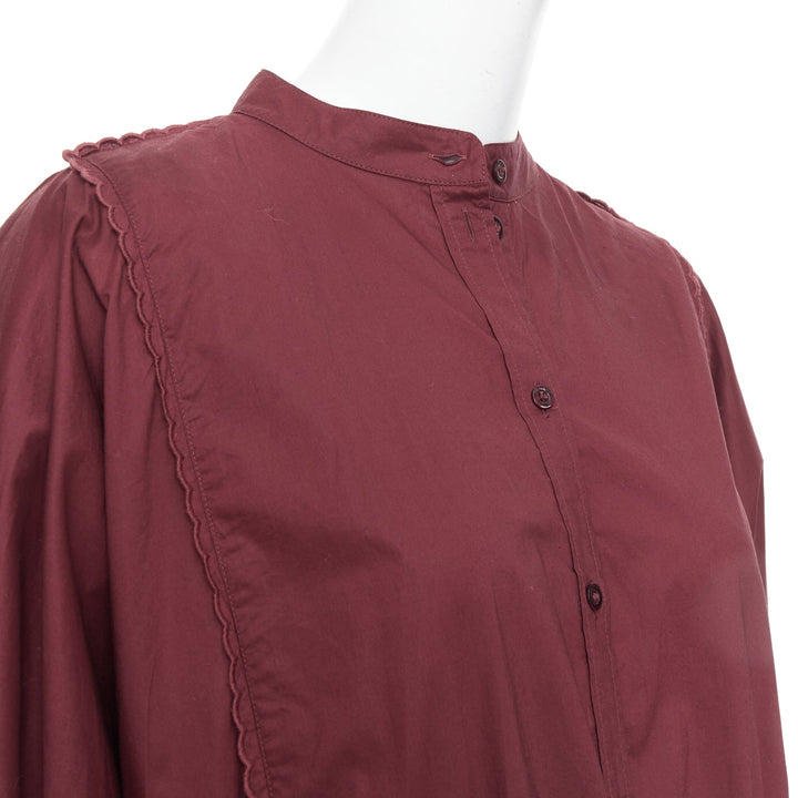 SEE BY CHLOE 616 smoked red cotton SBC scallop trim shirt dress FR40 L