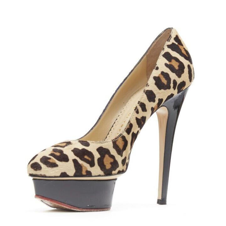CHARLOTTE OLYMPIA Dolly brown leopard pony hair patent platform pump EU36.5