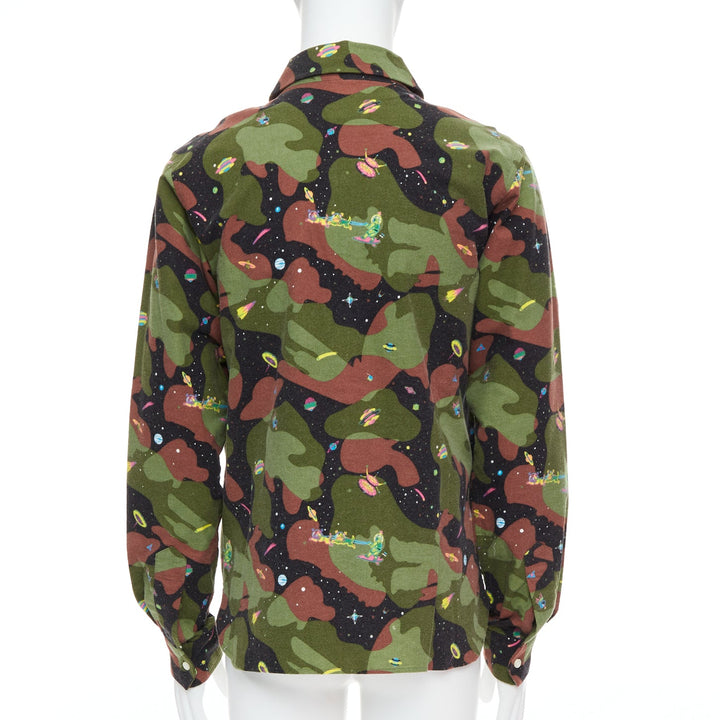 BILLIONAIRE BOYS CLUB green brown cotton camo UFO print shirt M
