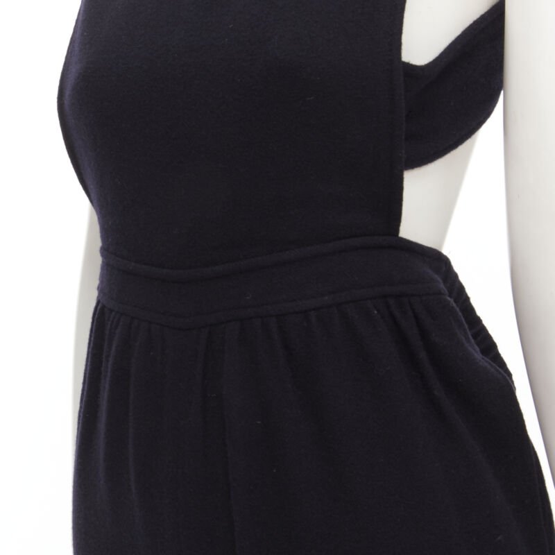 COMME DES GARCONS Vintage 1980's black wool cross back cropped jumpsuit S