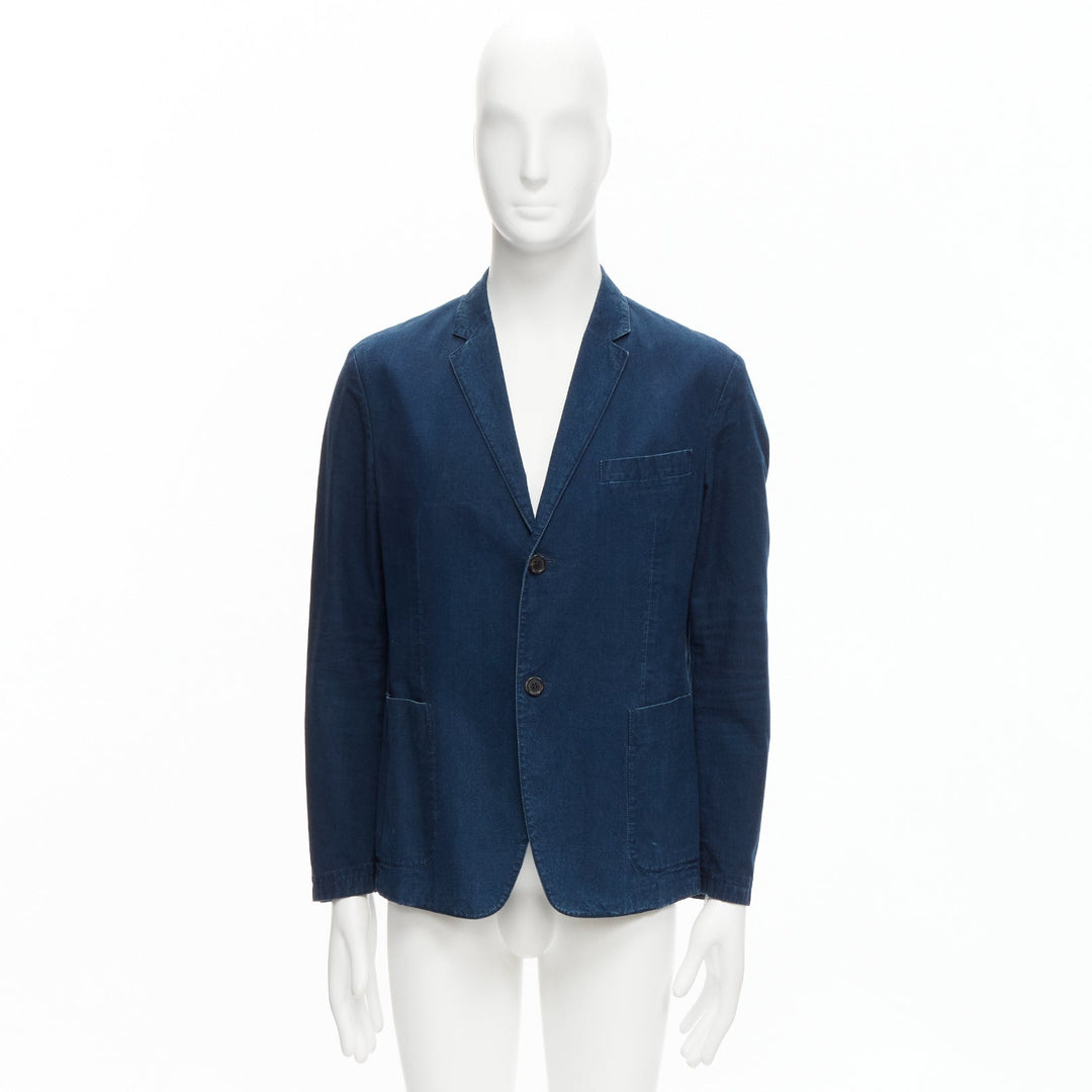 PRADA 2013 dark blue cotton denim minimal single breast blazer jacket IT50 L