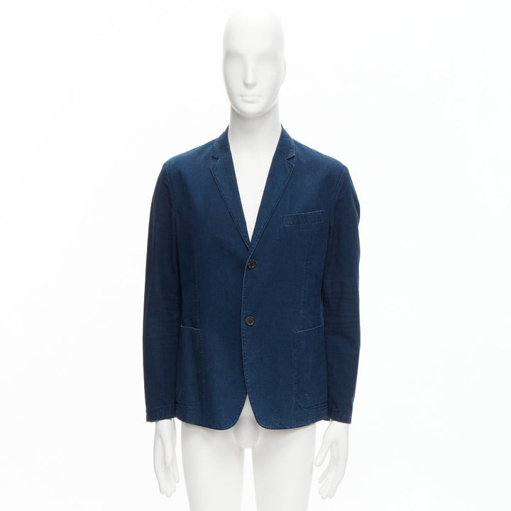 PRADA 2013 dark blue cotton denim minimal single breast blazer jacket IT50 L