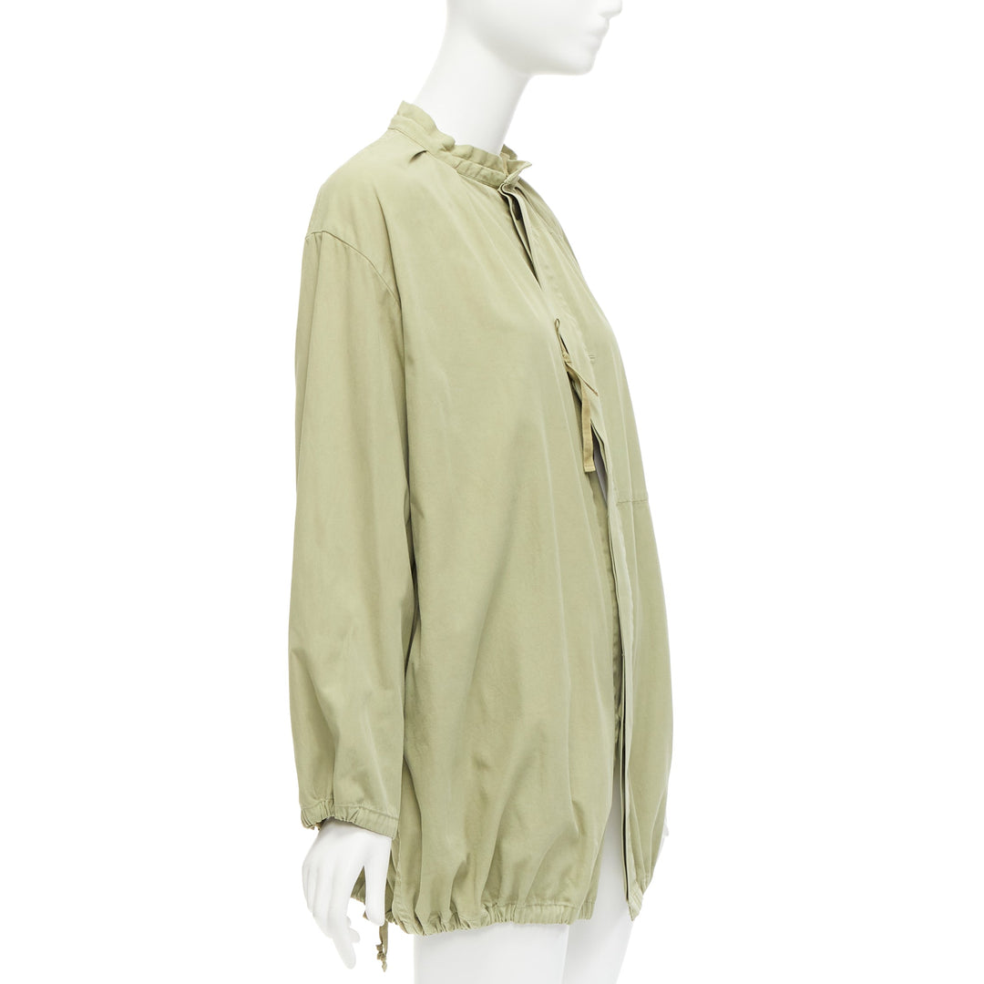 TICCA washed green 100% cotton tie collar centre parka jacket