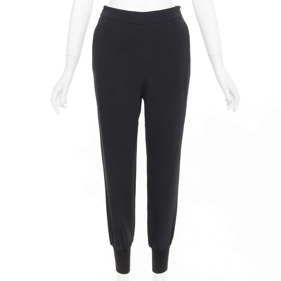 STELLA MCCARTNEY black cotton rib trim ruched back jogger pants IT36 XXS