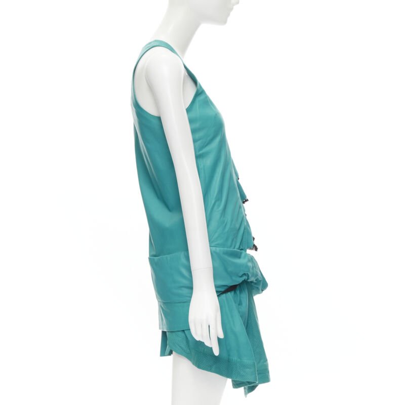 PROENZA SCHOULER teal blue leather ruffle trimmed sportif dress US2 S