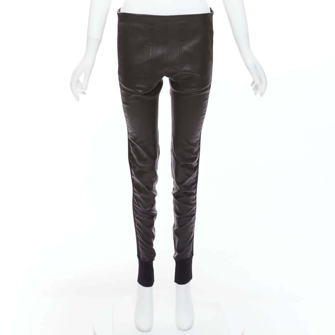 BALENCIAGA LEATHER 2011 black lambskin blend moto cuffed pants FR40 L