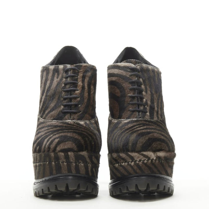 ALAIA brown black zebra stripe fur leather truck sole ankle bootie EU36.5