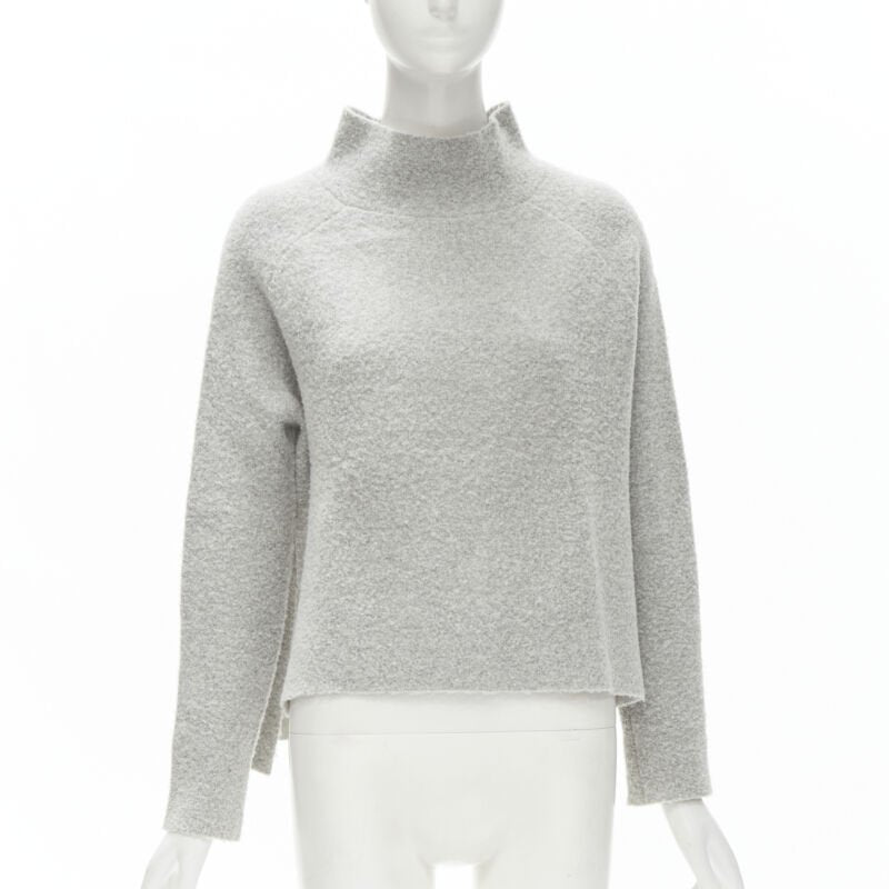 THEORY grey wool blend fuzzy stand collar step hem sweater XS