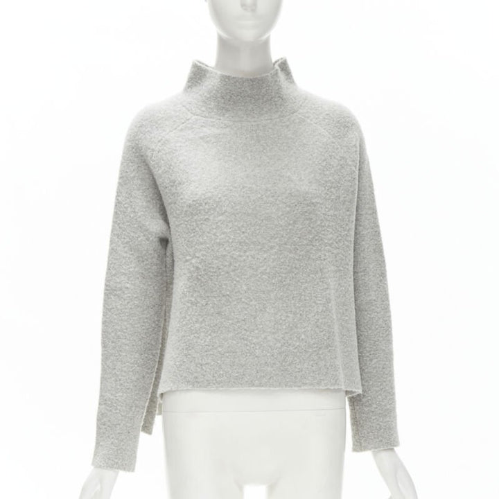 THEORY grey wool blend fuzzy stand collar step hem sweater XS
