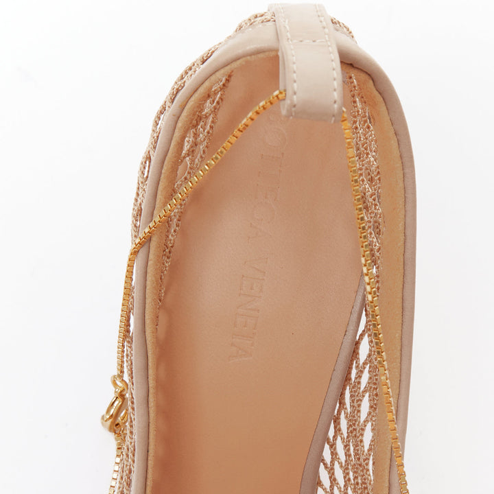 BOTTEGA VENETA Stretch nude leather fishnet square toe chain heels EU37