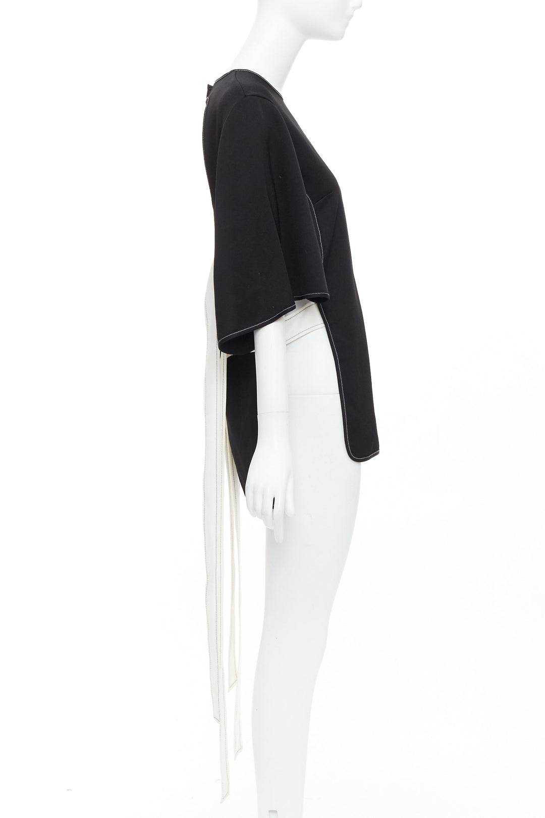 ELLERY black white bicolor cut out overstitch backless hi-low top UK8 M