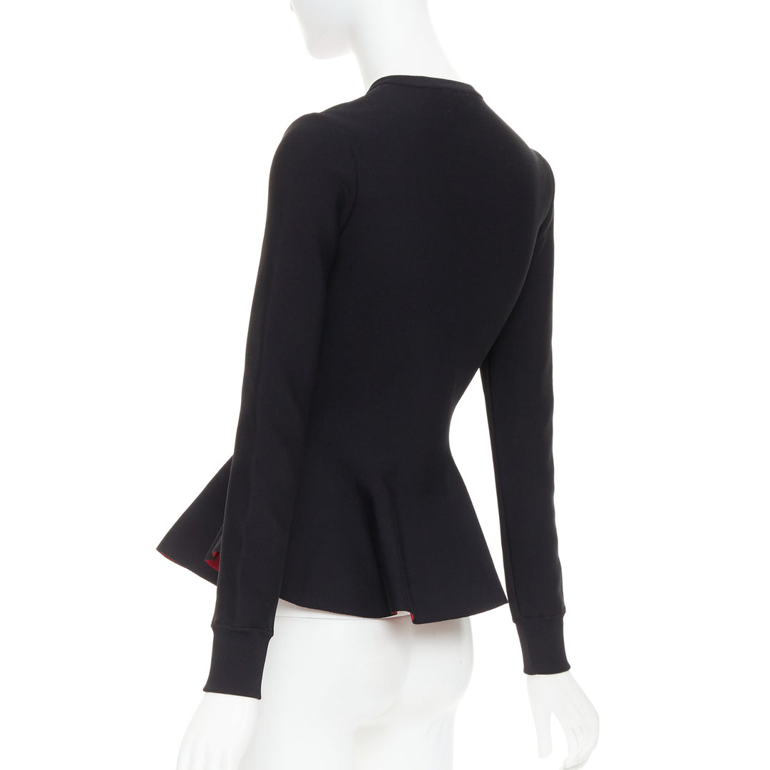 ALEXANDER MCQUEEN 2023 Ethereal Orchid red floral jacquard peplum cardigan S