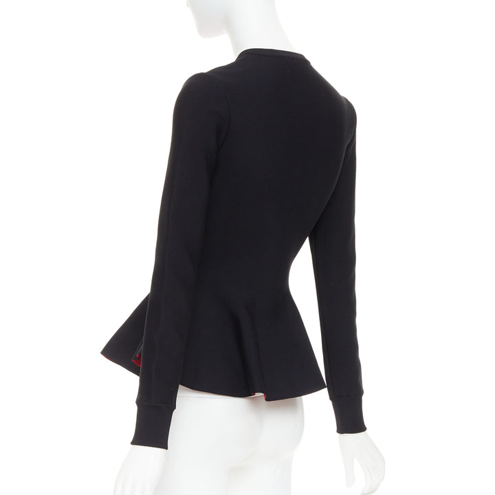 ALEXANDER MCQUEEN 2023 Ethereal Orchid red floral jacquard peplum cardigan S