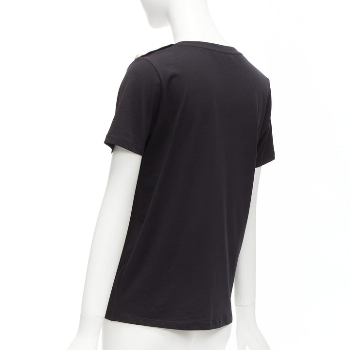 BALMAIN black white B logo gold military buttons tshirt FR34 XXS