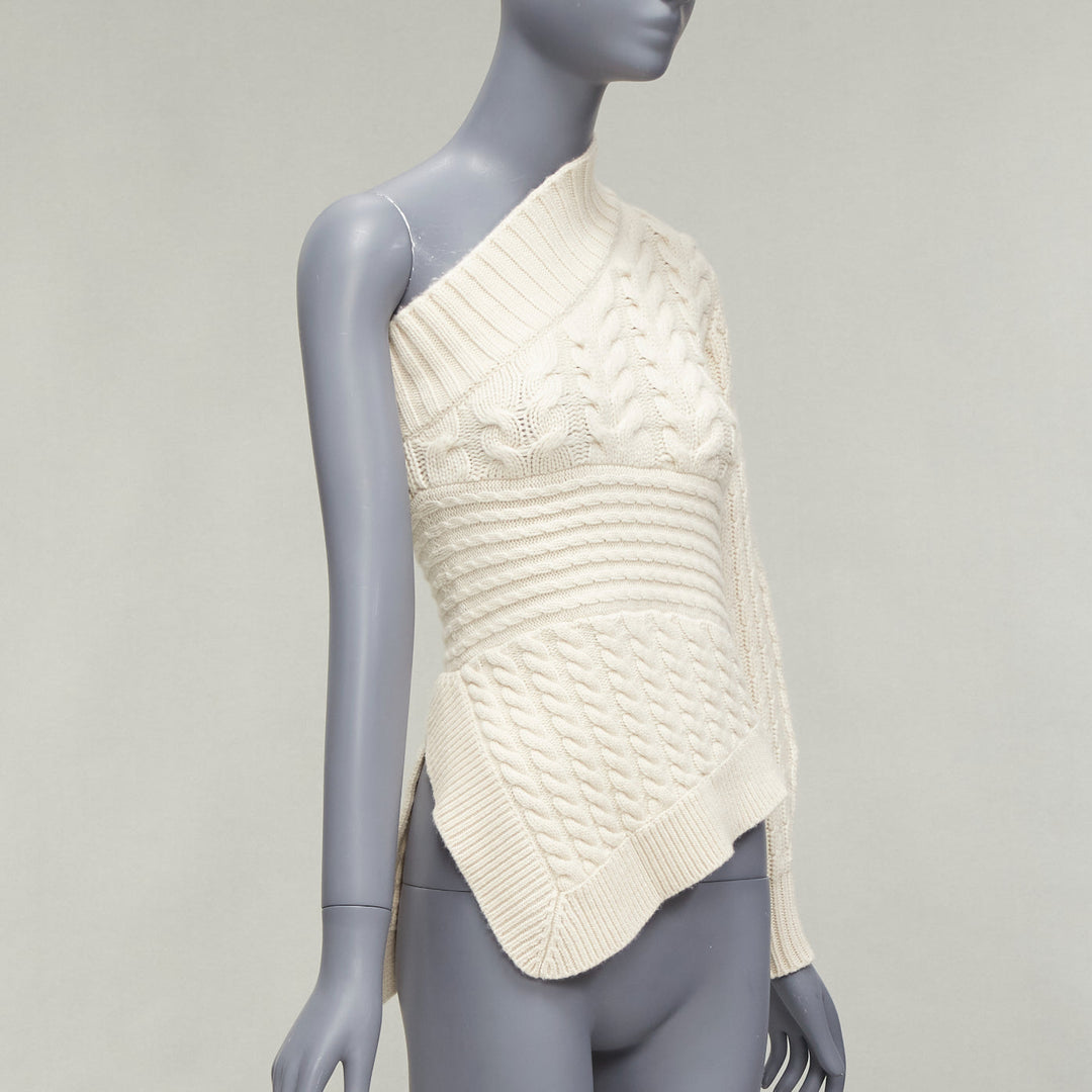 BURBERRY 100% cashmere cream one shoulder mixed cable knit pullover sweater XS
