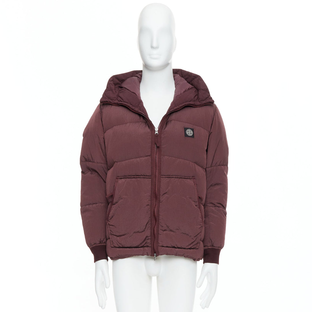 STONE ISLAND purple nylon black logo duck down padded puffer jacket M