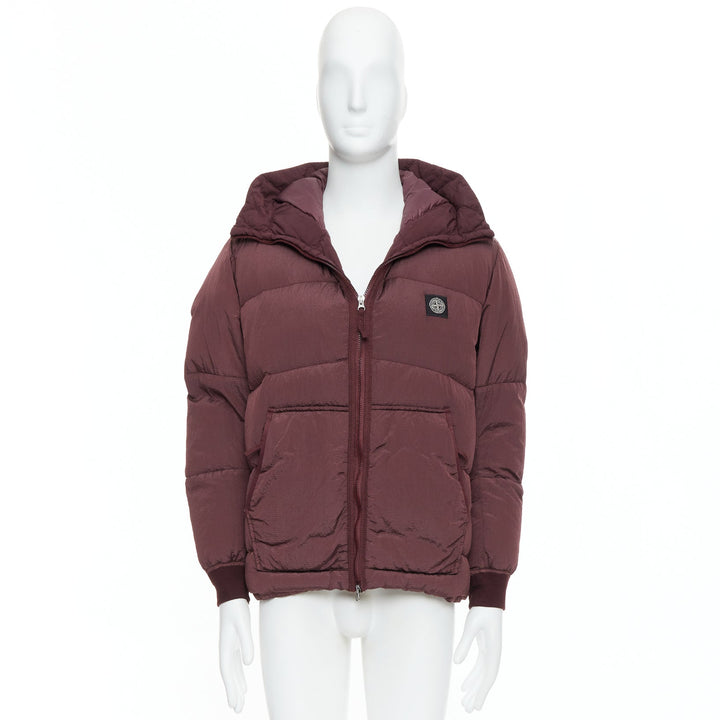 STONE ISLAND purple nylon black logo duck down padded puffer jacket M