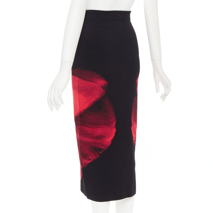 ALEXANDER MCQUEEN 2023 Ethereal Orchid black red floral jacquard pencil skirt S
