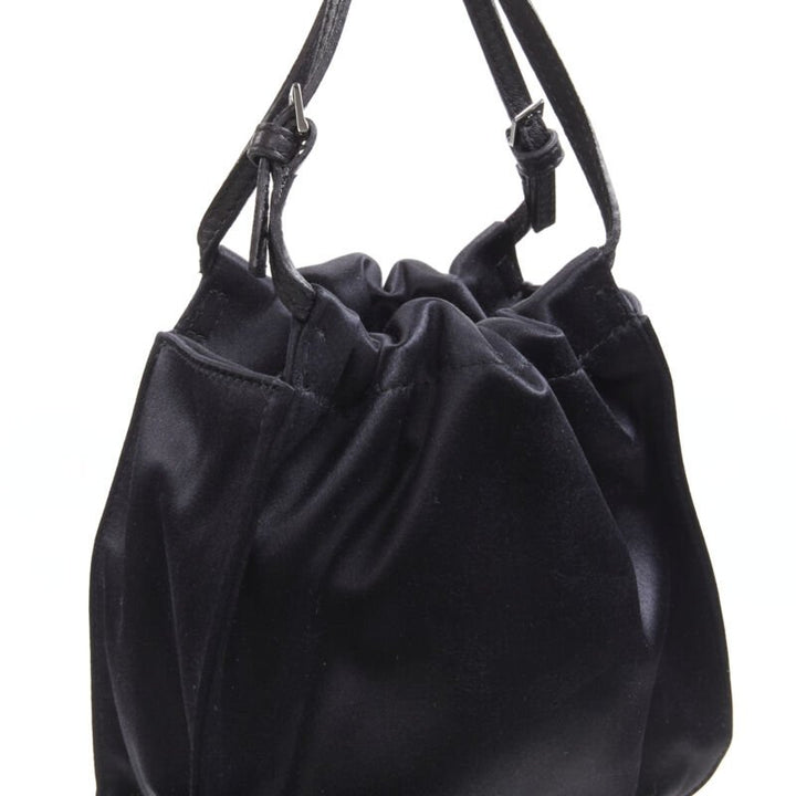 GUCCI TOM FORD black gathered silk satin minimal leather handle bucket bag