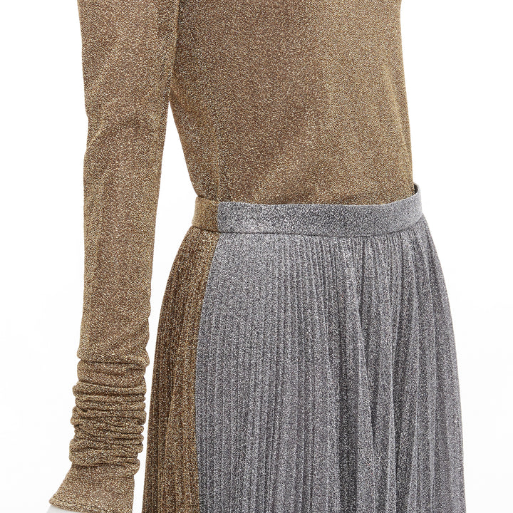 PHILOSOPHY LORENZO SERAFINI metallic gold silver lurex turtleneck skirt set S