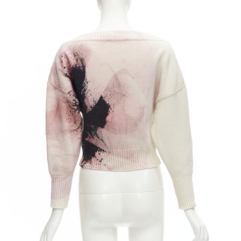ALEXANDER MCQUEEN 2021 Anemone wool cashmere floral print cropped sweater XXS