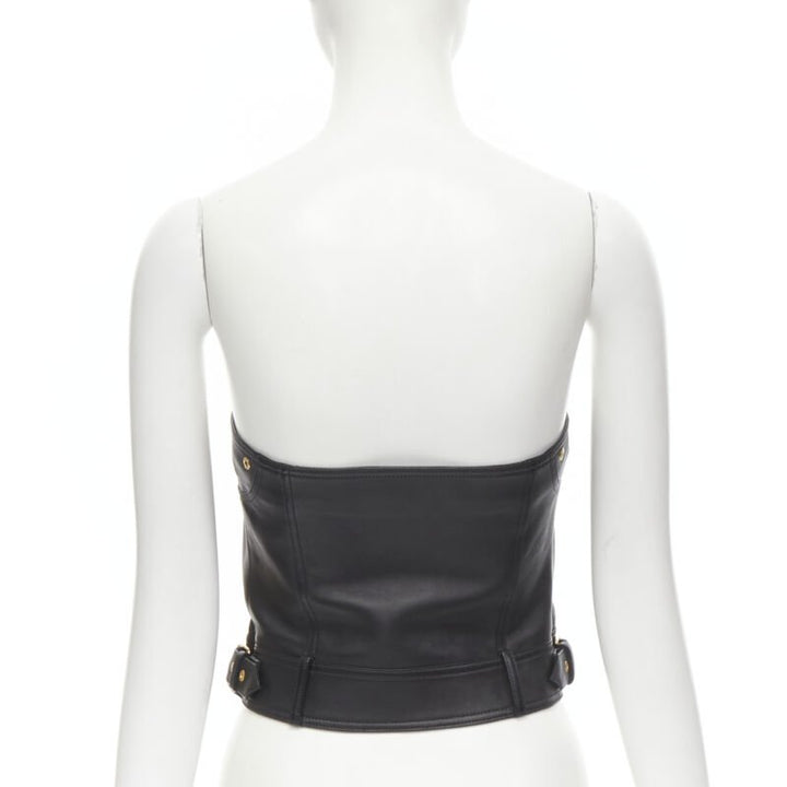 VERSACE Runway black leather gold-tone Medusa biker bustier top IT38 XS