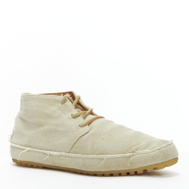 MAISON MARGIELA beige canvas leather lace up espadrille boots EU39